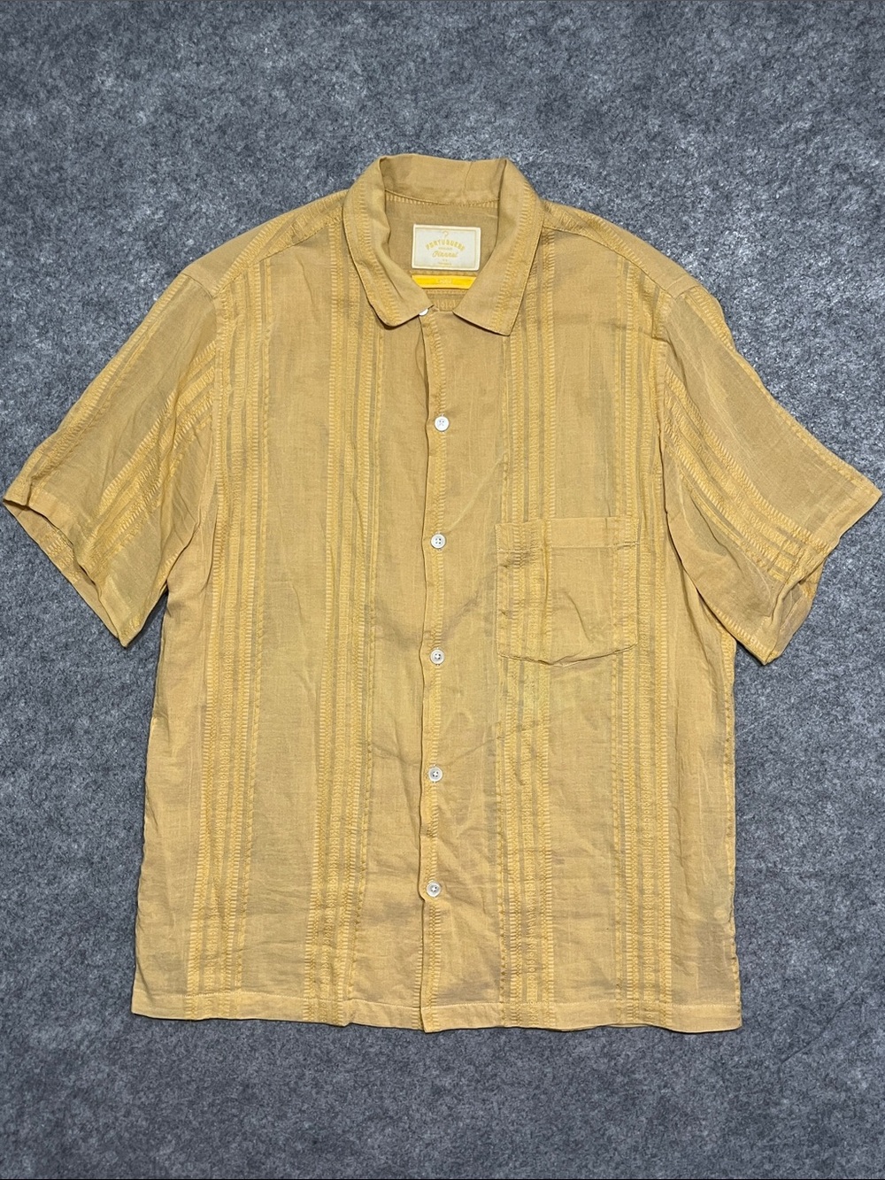 Portuguese Flannel Men's Short Sleeve Button-Up Shirt in Mustard Yellow